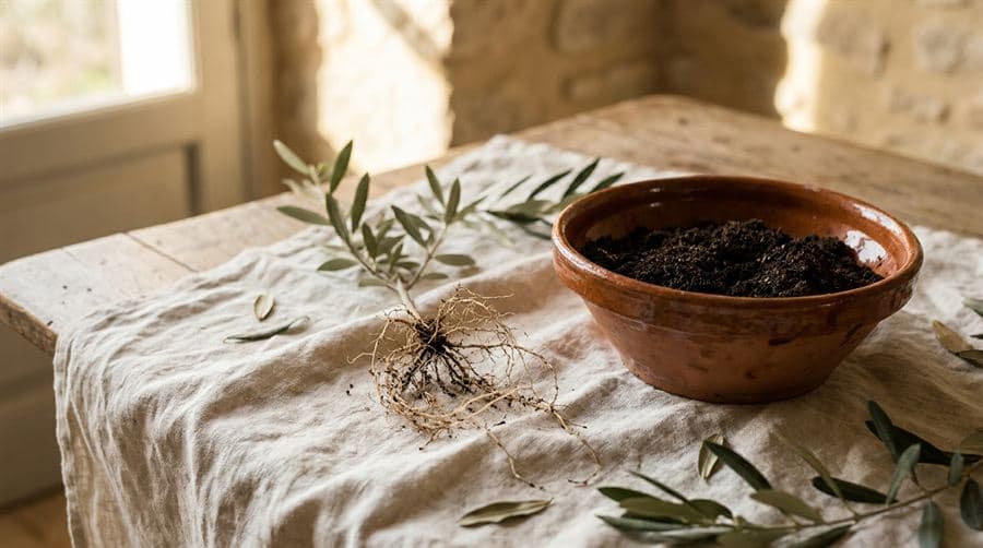 Una piccola pianta con le radici esposte